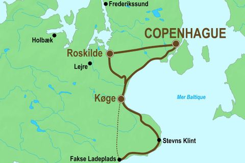 Itinéraire du séjour à vélo Copenhague et la mer Baltique vendu par Espace Randonnée