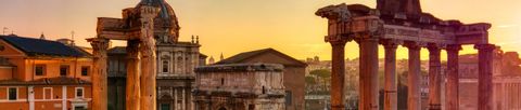 Vue sur le forum de Rome, au soleil couchant