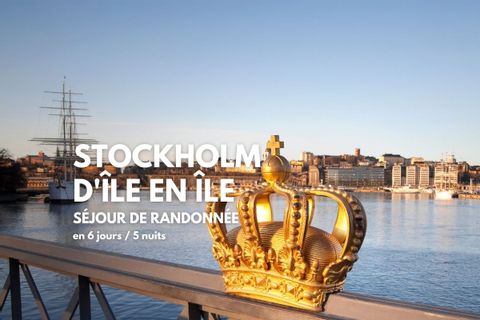 Vue de Stockholm depuis un pont ave la couronne suédoise au premier plan