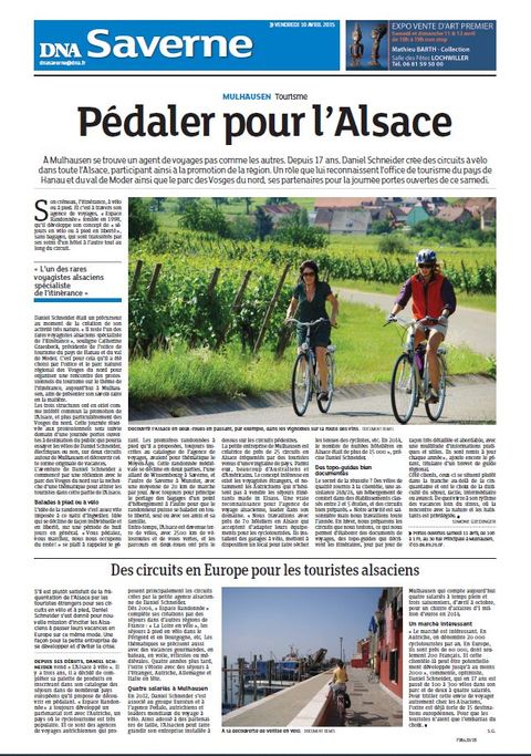 Visuel de l'article Pédaler pour l'Alsace paru dans les DNA en 2015