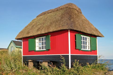 Maison au toit de chaume, typique de l'île de Fionie au Danemark
