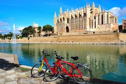 Vélos garés devant la cathédrale de Palma, Majorque