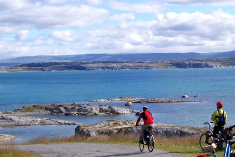 Cyclotouristes pédalant le long de la côte suédoise