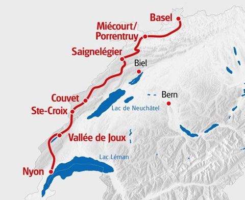 Itinéraire du séjour à vélo Le Jura suisse, vendu par Espace Randonnée