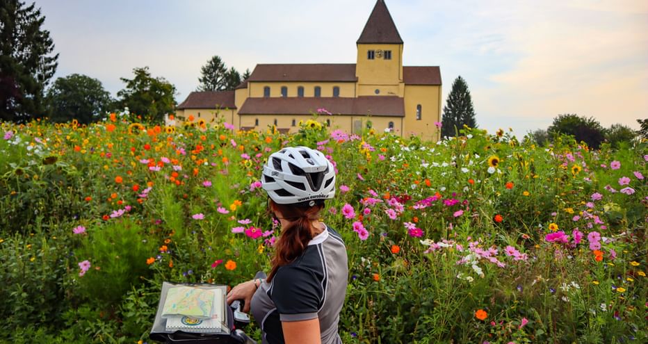Cyclotouriste sur l'île Reichenau